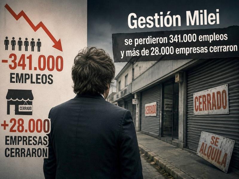 En lo que va de la gestión Milei se perdieron 341.000 empleos y más de 28.000 empresas cerraron