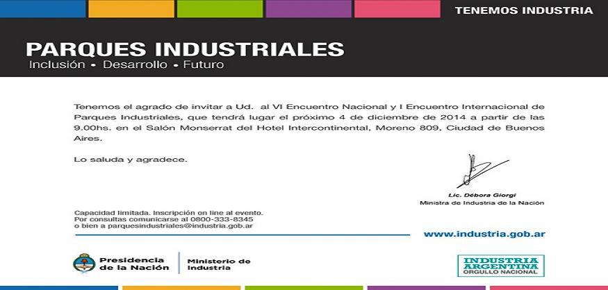 El jueves 4 de diciembre se realizar el VI Encuentro Nacional y I Encuentro Internacional de Parques Industriales