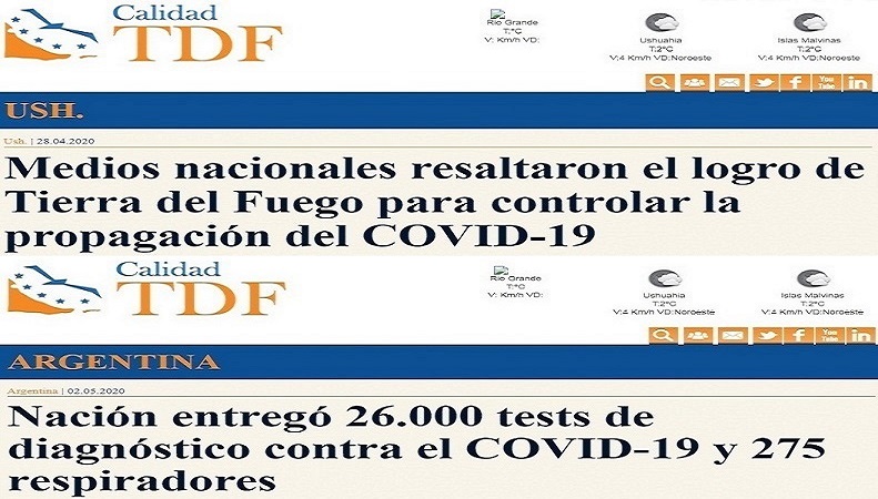 El posicionamiento de www.calidadtdf.com.ar lo ubica tambin, comparativamente, liderando los rankings de portales de noticias de las provincias de Santa Cruz y Chubut. 