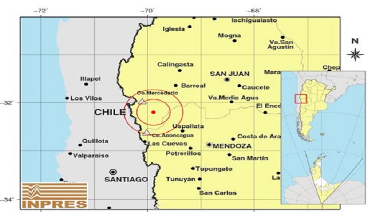 El temblor se produjo a 122 kilmetros de profundidad, exactamente a 124 km al NO de Mendoza; 152 km al SO de San Juan y 67 km al NO de Uspallata.