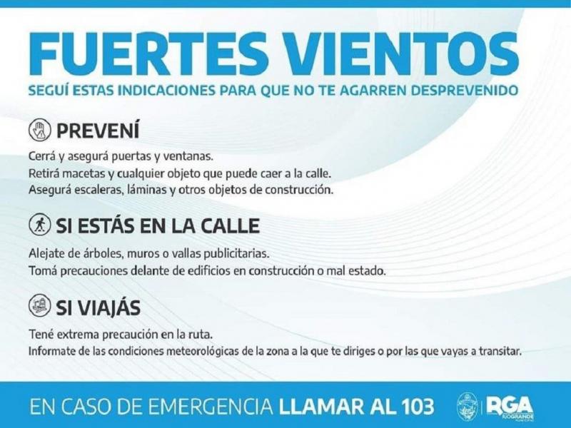 El Municipio de Ro Grande record que, ante cualquier inconveniente o emergencia, podrn comunicarse con Defensa Civil Municipal a la lnea 103 de emergencia.