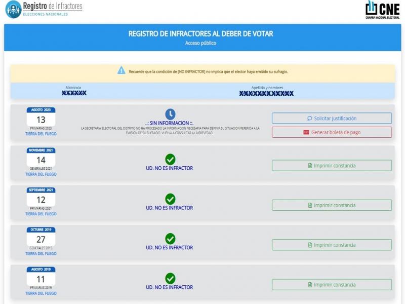 La penalizacin por no emitir el sufragio puede abonarse directamente en la web de la Cmara Nacional Electoral (CNE) con cualquier medio de pago digital. 