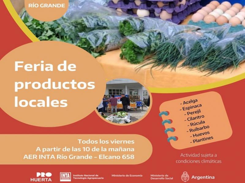 Desde el viernes 3 de noviembre, a partir de las 10 de la maana en la Agencia de INTA Ro Grande, calle Sebastin Elcano N 658, habr venta de verduras de hojas verdes, aromticas, plantines y huevos.